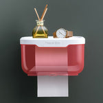 Punch-free Bathroom Transparent Waterproof Tissue Box Toilet Wall-mounted Storage Rack, Large (Black), Large (Pink), Small (Black), Small (Pink)