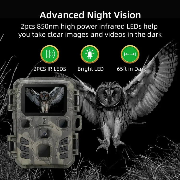 กล้องล่าสัตว์ติดตามเส้นทาง 20MP 1080P พร้อมการมองเห็นกลางคืน สำหรับถ่ายภาพสัตว์ป่า, MiNi301