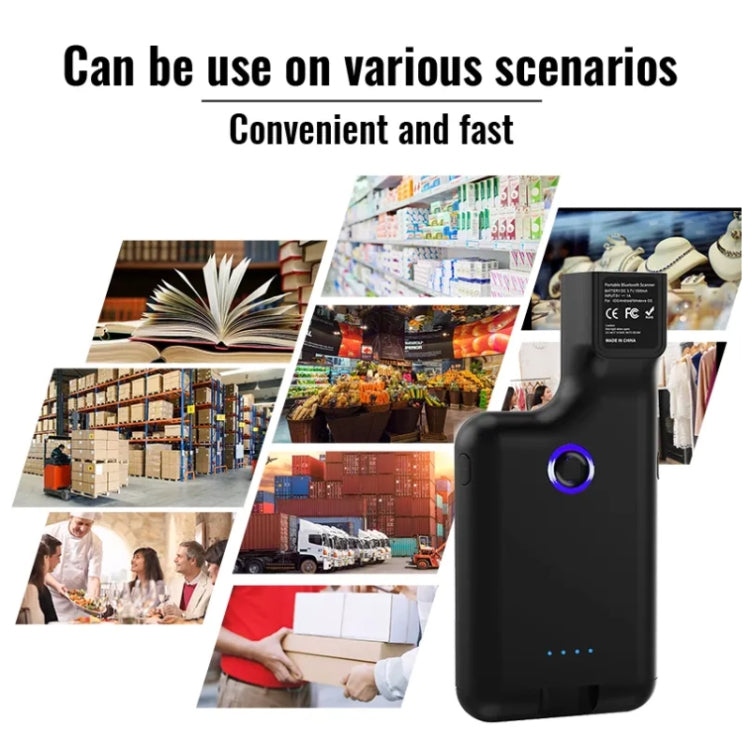 เครื่องสแกนบาร์โค้ด Bluetooth HC101D แบบ 2D พร้อมคลิปหนีบหลังสำหรับโทรศัพท์, สแกนกลาง 2D, สแกนข้าง 2D