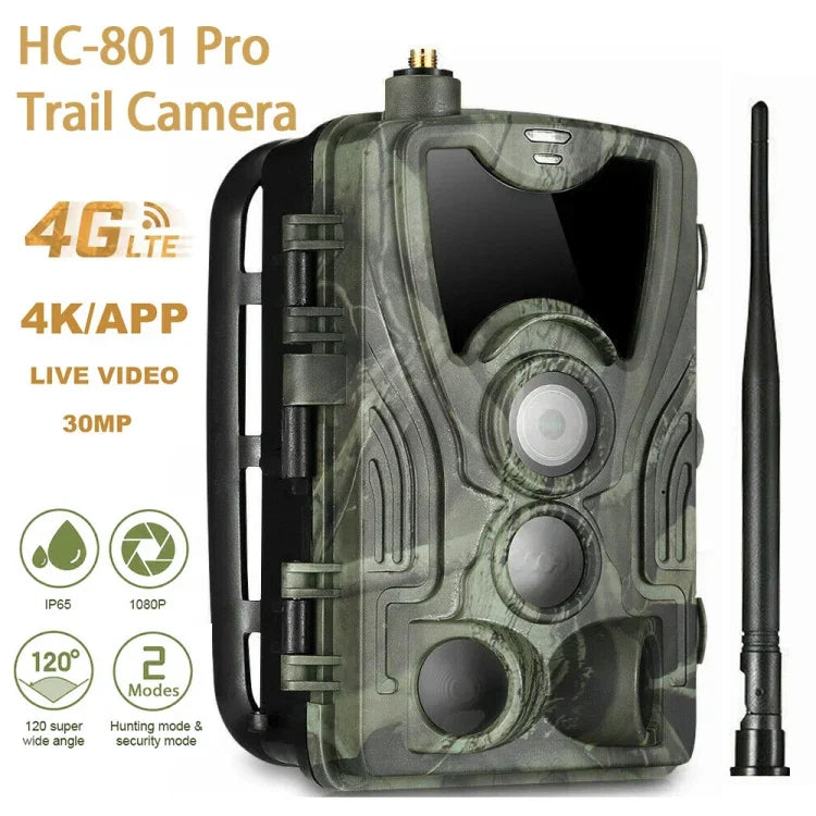 HC-801Pro กล้องล่าสัตว์กลางแจ้ง 4K 4G พร้อมแอปควบคุมระยะไกลผ่านมือถือ ดูภาพถ่ายและวิดีโอได้ทุกเวลา ปลั๊กยุโรป, ปลั๊กสหรัฐ, ปลั๊กออสเตรเลีย
