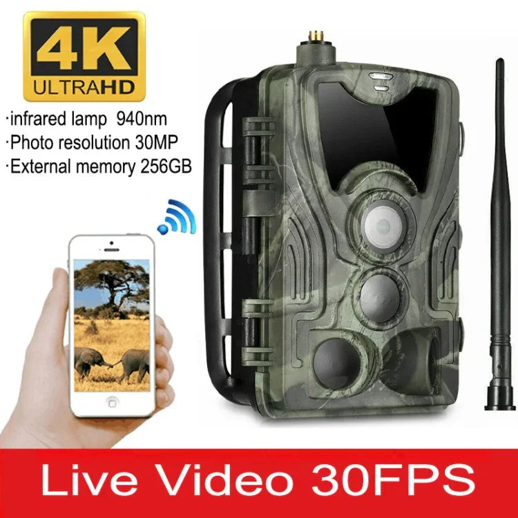 HC-801Pro กล้องล่าสัตว์กลางแจ้ง 4K 4G พร้อมแอปควบคุมระยะไกลผ่านมือถือ ดูภาพถ่ายและวิดีโอได้ทุกเวลา ปลั๊กยุโรป, ปลั๊กสหรัฐ, ปลั๊กออสเตรเลีย