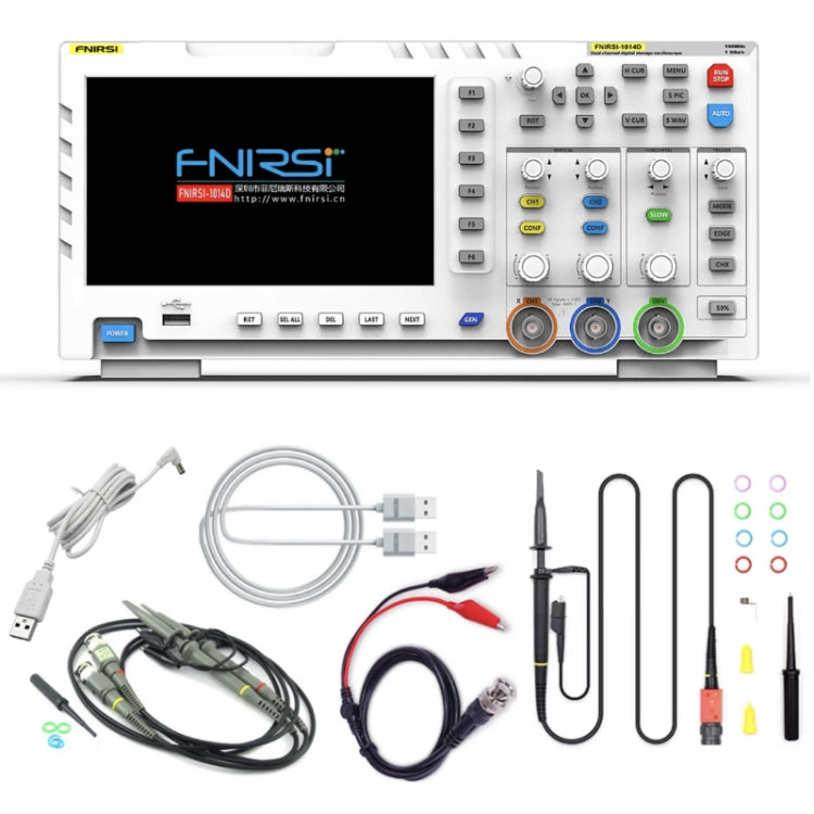 เครื่องวัดสัญญาณดิจิตอล FNIRSI 2 In 1 ช่องสัญญาณคู่ ความกว้างแบนด์วิดธ์ 100M, เครื่องกำเนิดสัญญาณ 1GS, ปลั๊ก EU, รุ่น 1014D, 1014D +P4100 Probe