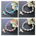 สร้อยข้อมือลูกปัดอะคริลิกรูปเทวดาชุบทอง, สีน้ำเงิน, ขาว, ชมพู, เงิน