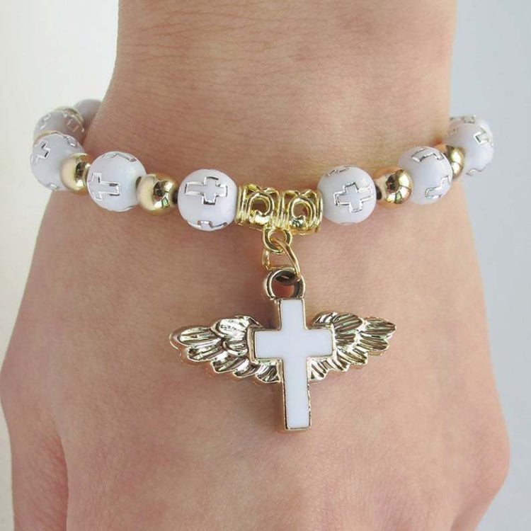 สร้อยข้อมือลูกปัดอะคริลิกรูปเทวดาชุบทอง, สีน้ำเงิน, ขาว, ชมพู, เงิน