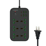 ปลั๊กไฟ T24 2 เมตร 3000W 6 ช่อง + PD + 4 พอร์ต USB ปลั๊กกันไฟลาม พร้อมสวิตช์, ปลั๊ก UK, ปลั๊ก US