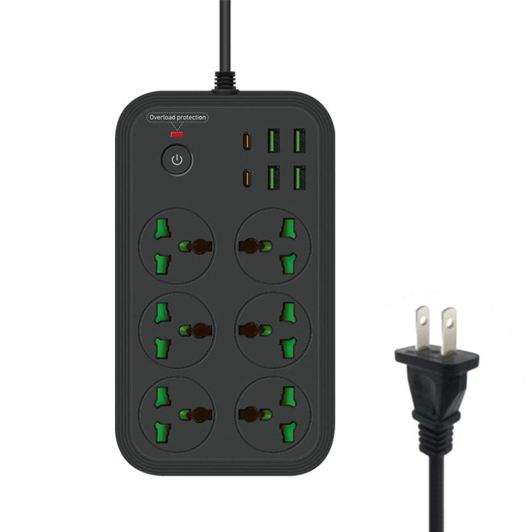 ปลั๊กไฟ T24 2 เมตร 3000W 6 ช่อง + PD + 4 พอร์ต USB ปลั๊กกันไฟลาม พร้อมสวิตช์, ปลั๊ก UK, ปลั๊ก US