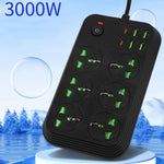 ปลั๊กไฟ T24 2 เมตร 3000W 6 ช่อง + PD + 4 พอร์ต USB ปลั๊กกันไฟลาม พร้อมสวิตช์, ปลั๊ก UK, ปลั๊ก US