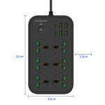 ปลั๊กไฟ T24 2 เมตร 3000W 6 ช่อง + PD + 4 พอร์ต USB ปลั๊กกันไฟลาม พร้อมสวิตช์, ปลั๊ก UK, ปลั๊ก US