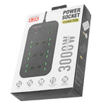 ปลั๊กไฟ T24 2 เมตร 3000W 6 ช่อง + PD + 4 พอร์ต USB ปลั๊กกันไฟลาม พร้อมสวิตช์, ปลั๊ก UK, ปลั๊ก US