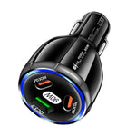 90W Super Fast Charging USB-C Car Charger Dual PD 30W+QC3.0 Charging Station, Black, White