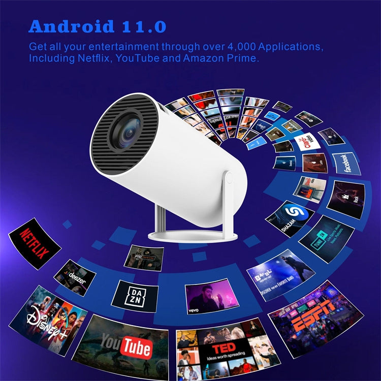 โปรเจคเตอร์อัจฉริยะ HY300 ระบบ Android 11.0 ความสว่าง 120 ลูเมน โปรเจคเตอร์พกพา, ปลั๊ก US, ปลั๊ก UK, ปลั๊ก AU, ปลั๊ก EU