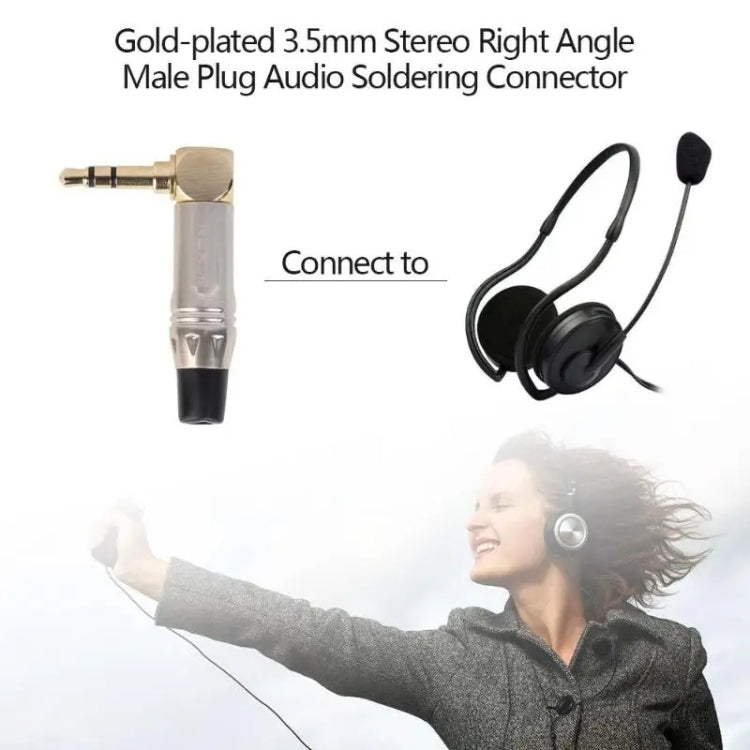 ปลั๊กเชื่อมสายหูฟังสเตอริโอ 3.5mm รูปตัว L มุม 90 องศา อัลลอยสังกะสี