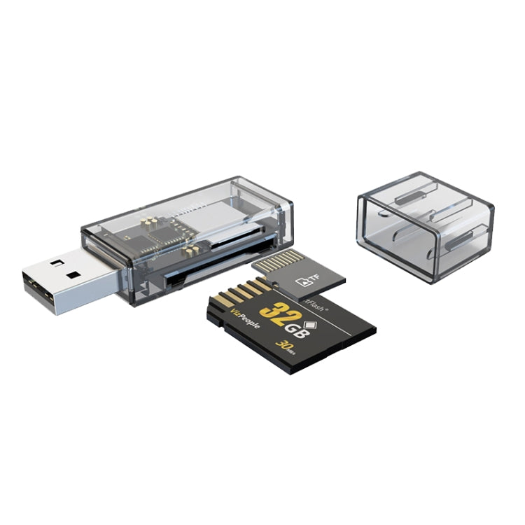 เครื่องแปลง OTG USB เป็น SD/TF 2-in-1 เครื่องอ่านการ์ดโปร่งใสมัลติฟังก์ชัน