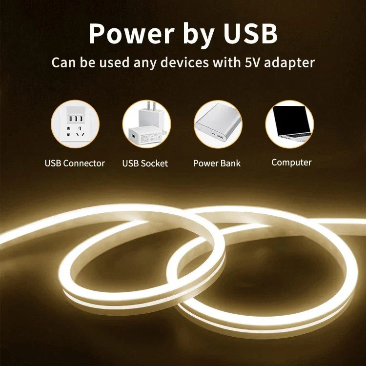 ชุดไฟเส้น LED นีออนซิลิโคนอ่อน USB 5V 2 เมตร, USB (สีชมพู), USB (สีวอร์ม), USB (สีน้ำเงิน)