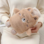 1L Hot Water Bag Dual Hands Plush Cute Hand Warmer, Black and White Puppy, Brown Bear, Fruit Green Frog, Yellow Duck, Pink Bunny, Consortium, Naughty Cat, Little Brown Bear, Little White Rabbit