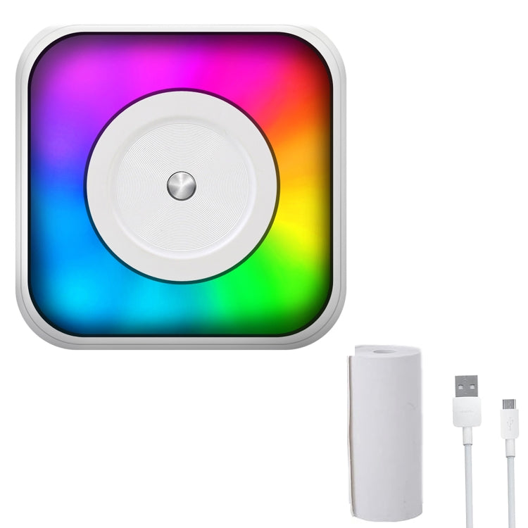 เครื่องพิมพ์บลูทูธพกพาแบบมินิ พร้อมไฟ RGB, เครื่องพิมพ์ฉลากเอกสารไร้หมึก, พร้อมกระดาษม้วน 1 ม้วน, พร้อมกระดาษม้วน 5 ม้วน, พร้อมสติกเกอร์ 5 ม้วน, พร้อมกระดาษ 5 แผ่น+สติกเกอร์ 5 แผ่น+กระดาษสี 3 แผ่น