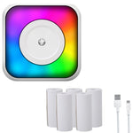 เครื่องพิมพ์บลูทูธพกพาแบบมินิ พร้อมไฟ RGB, เครื่องพิมพ์ฉลากเอกสารไร้หมึก, พร้อมกระดาษม้วน 1 ม้วน, พร้อมกระดาษม้วน 5 ม้วน, พร้อมสติกเกอร์ 5 ม้วน, พร้อมกระดาษ 5 แผ่น+สติกเกอร์ 5 แผ่น+กระดาษสี 3 แผ่น