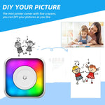 เครื่องพิมพ์บลูทูธพกพาแบบมินิ พร้อมไฟ RGB, เครื่องพิมพ์ฉลากเอกสารไร้หมึก, พร้อมกระดาษม้วน 1 ม้วน, พร้อมกระดาษม้วน 5 ม้วน, พร้อมสติกเกอร์ 5 ม้วน, พร้อมกระดาษ 5 แผ่น+สติกเกอร์ 5 แผ่น+กระดาษสี 3 แผ่น