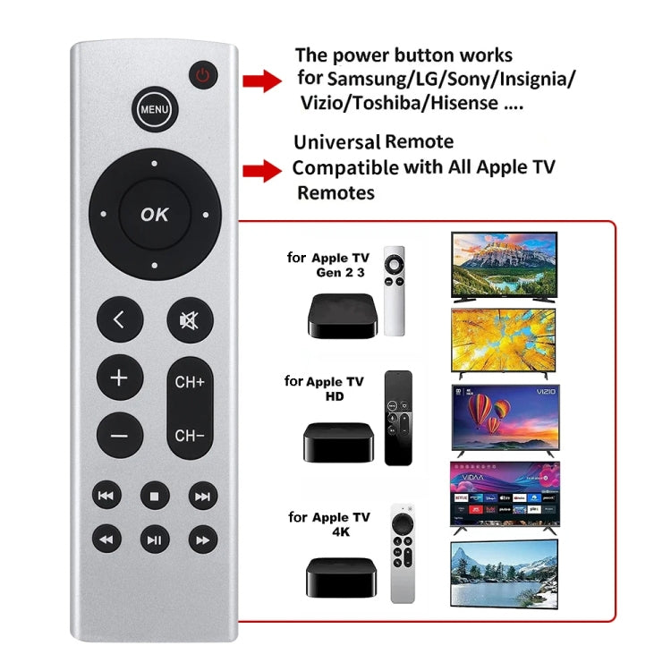 สำหรับรีโมท Apple TV 4K / HD รุ่น A2169 A1842 A1625 ไม่มีเสียง, สไตล์ธรรมดา