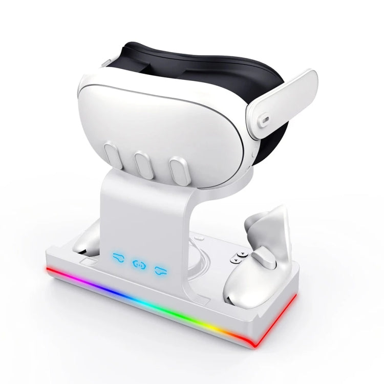 แท่นชาร์จสำหรับหูฟัง Meta Quest 3 พร้อมไฟ RGB และที่จับชาร์จ VR สีขาว ดำ
