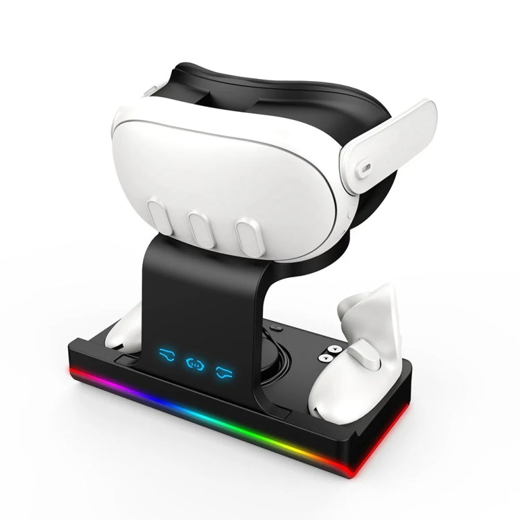 แท่นชาร์จสำหรับหูฟัง Meta Quest 3 พร้อมไฟ RGB และที่จับชาร์จ VR สีขาว ดำ