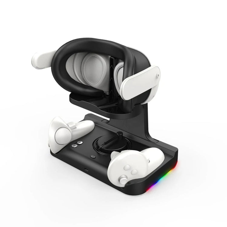 แท่นชาร์จสำหรับหูฟัง Meta Quest 3 พร้อมไฟ RGB และที่จับชาร์จ VR สีขาว ดำ