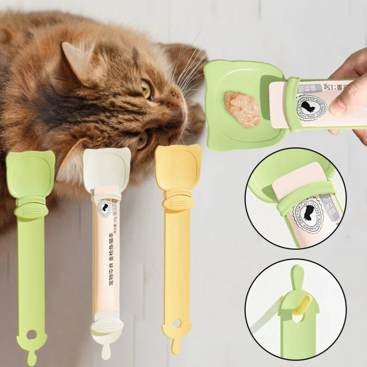 ที่บีบแถบอาหารแมว Cat Feeder ช้อนป้อนอาหารว่างบดสำหรับสัตว์เลี้ยง สีส้ม เขียว เบจ