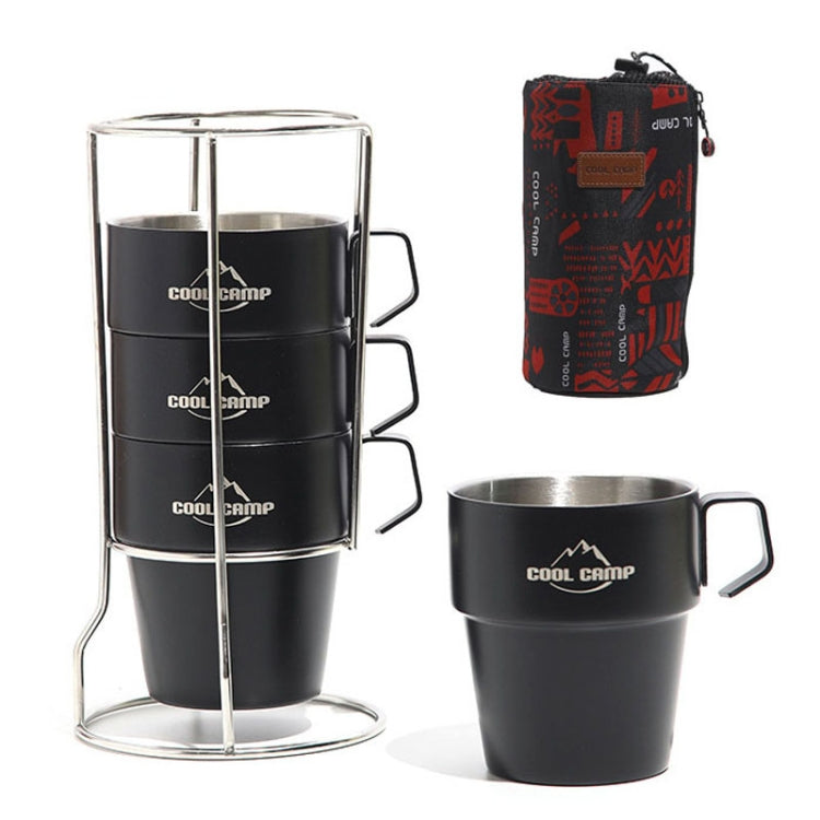 COOL CAMP CF-519 แก้วกาแฟสแตนเลส 304 สำหรับตั้งแคมป์กลางแจ้ง ฉนวนกันความร้อน ป้องกันการลวก แก้วสูญญากาศสองชั้น 4 ชิ้นชุด
