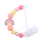 Baby Anti-drop Chain Pacifier Clips Silicone Rainbow Beads Dummy Holder Nipple Clip, Rainbow Purple, Rainbow Pink, Rainbow Blue
