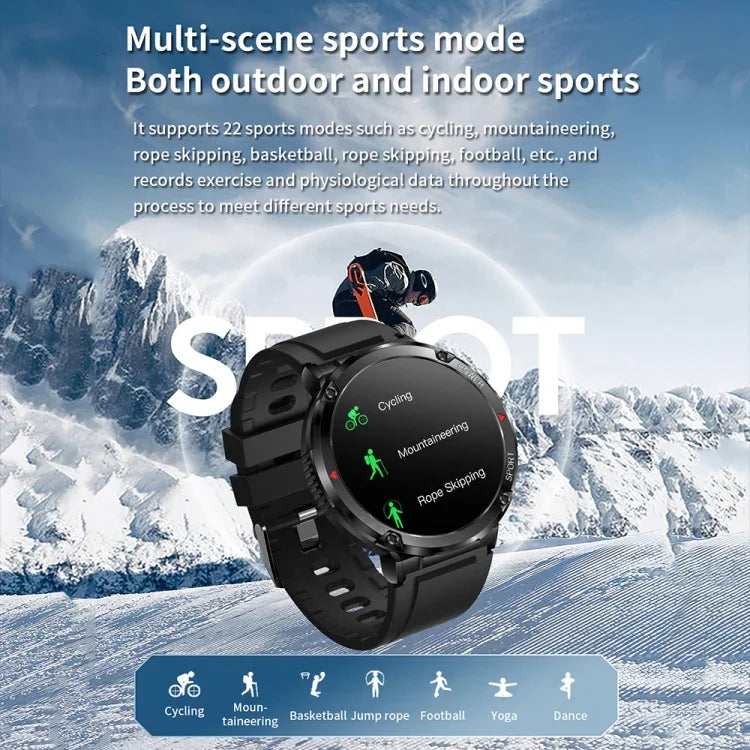 T30 นาฬิกาอัจฉริยะกีฬาและกันน้ำขนาด 1.6 นิ้ว รองรับเพลงและโทร Bluetooth สีดำ, สีเขียวเข้ม, สายเหล็กดำ+ซิลิโคน, สายตาข่ายดำ+ซิลิโคน