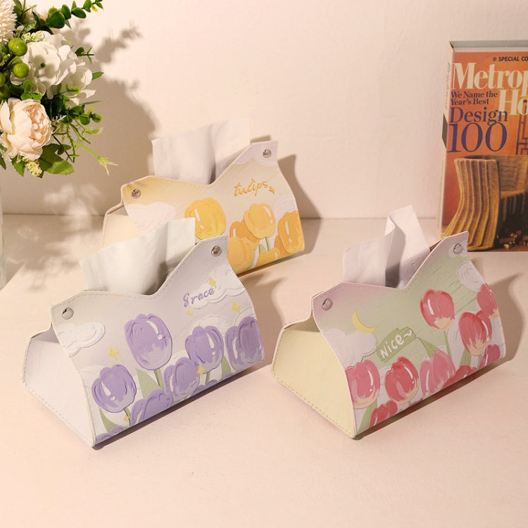 Oil Printed Leather Tissue Box Living Room Decorative Tissue Storage Bag, Yellow Sunflower