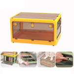 Folding Plastic Storage Box Stackable Storage Organizer with Wheels, White  37 x 26.5 x 22 cm, Yellow  37 x 26.5 x 22 cm, Green  37 x 26.5 x 22 cm, White Wooden Lid  37 x 26.5 x 22 cm, Yellow Wooden Lid  37 x 26.5 x 22 cm