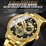BINBOND B3030 Embossed Dragon Luminous Waterproof Quartz Watch, Full-gold Black, White Steel-White