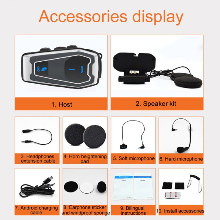 หูฟังบลูทูธสำหรับหมวกกันน็อคมอเตอร์ไซค์ รุ่น V10, ระบบเสียงสเตอริโอ Bluetooth 5.0 สำหรับขี่จักรยาน