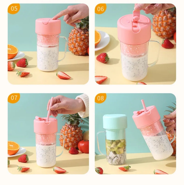 เครื่องคั้นน้ำผลไม้แบบมีหลอด 420 มล. ใบมีด 6 แฉก ชาร์จ USB เครื่องปั่นสมูทตี้แบบพกพา