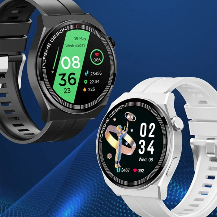 GT3Pro สมาร์ทวอทช์หน้าจอ 1.28 นิ้ว พร้อมบลูทูธและ NFC สีดำซิลิโคน, สีเงินซิลิโคน, หนังดำ, หนังน้ำตาล, เหล็กดำ, เหล็กเงิน, เหล็กสามเม็ดสีดำ, เหล็กสามเม็ดสีเงิน