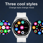 GT3Pro สมาร์ทวอทช์หน้าจอ 1.28 นิ้ว พร้อมบลูทูธและ NFC สีดำซิลิโคน, สีเงินซิลิโคน, หนังดำ, หนังน้ำตาล, เหล็กดำ, เหล็กเงิน, เหล็กสามเม็ดสีดำ, เหล็กสามเม็ดสีเงิน