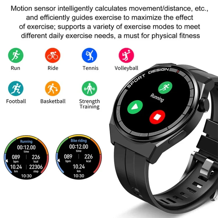 GT3Pro สมาร์ทวอทช์หน้าจอ 1.28 นิ้ว พร้อมบลูทูธและ NFC สีดำซิลิโคน, สีเงินซิลิโคน, หนังดำ, หนังน้ำตาล, เหล็กดำ, เหล็กเงิน, เหล็กสามเม็ดสีดำ, เหล็กสามเม็ดสีเงิน