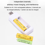 เครื่องชาร์จแบตเตอรี่ชาร์จซ้ำ AA / AAA แบบเสียบตรง 2 ช่อง USB, USB 2 ช่อง