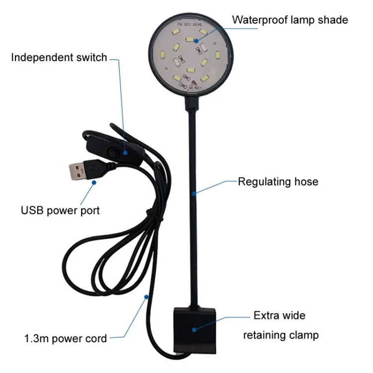ไฟ LED คลิปติดตู้ปลา 5W USB สำหรับไฟส่องพืชน้ำโปร่งแสง