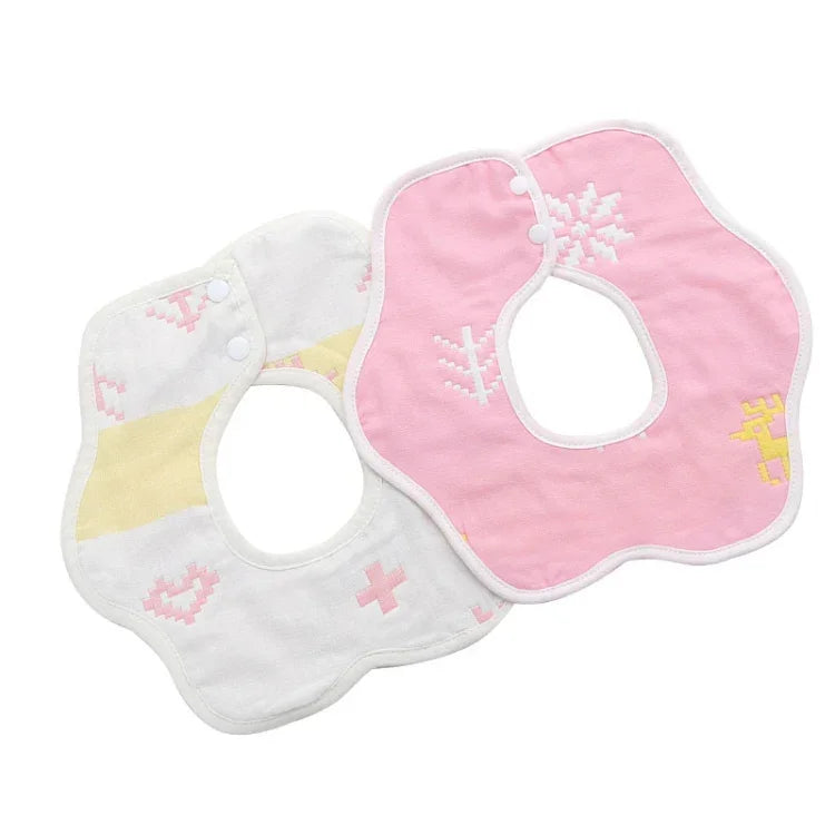 2pcs Dual Sided Newborn Baby Petal Waterproof Bib Six Layers Gauze Cotton Plum Bib, Cedar Pink