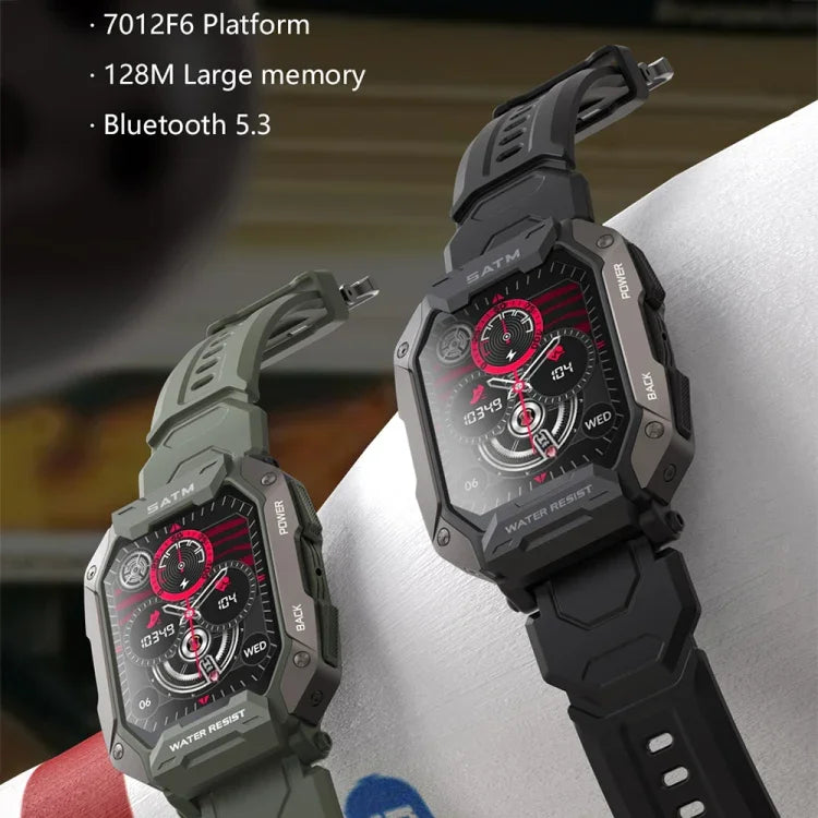 นาฬิกาอัจฉริยะ C20Plus หน้าจอ 1.81 นิ้ว ติดตามสุขภาพ กันน้ำ บลูทูธ โทรได้ สีเขียวลายพราง