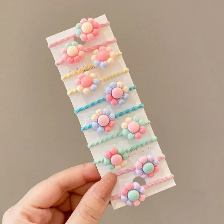 10pcs /Set Children Lovely Hair Bands Ring Baby Small Unbreakable Hair Headband, Flowers 1, Avocado, Fruits And Vegetables, Flowers 2, Colorful Eight Petal Flowers, Pink Candy, Frog Animals, Ice Cream, Watermelon Fruits, Transparent Daisies, Cream Colo...