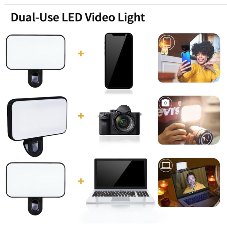 ไฟเติมเซลฟี่แบบชาร์จได้ คลิปหนีบ 3 อุณหภูมิสี สำหรับโทรศัพท์ โน้ตบุ๊ก แท็บเล็ต ประชุม 24 หลอด LED