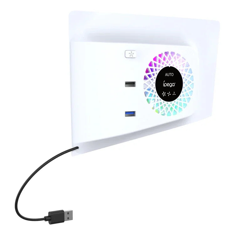 สำหรับ PS5 Slim พัดลมระบายความร้อนควบคุมอุณหภูมิ ipega PG-P5S019 ฝาครอบหน้า + USB HUB พร้อมไฟ RGB ipega PG-P5S019