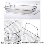 ตะกร้าบาร์บีคิวสแตนเลสสี่เหลี่ยม พร้อมด้ามจับสูง ป้องกันการลวก ขนาด 42.5x28x10.5