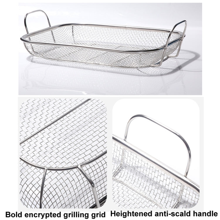 ตะกร้าบาร์บีคิวสแตนเลสสี่เหลี่ยม พร้อมด้ามจับสูง ป้องกันการลวก ขนาด 42.5x28x10.5