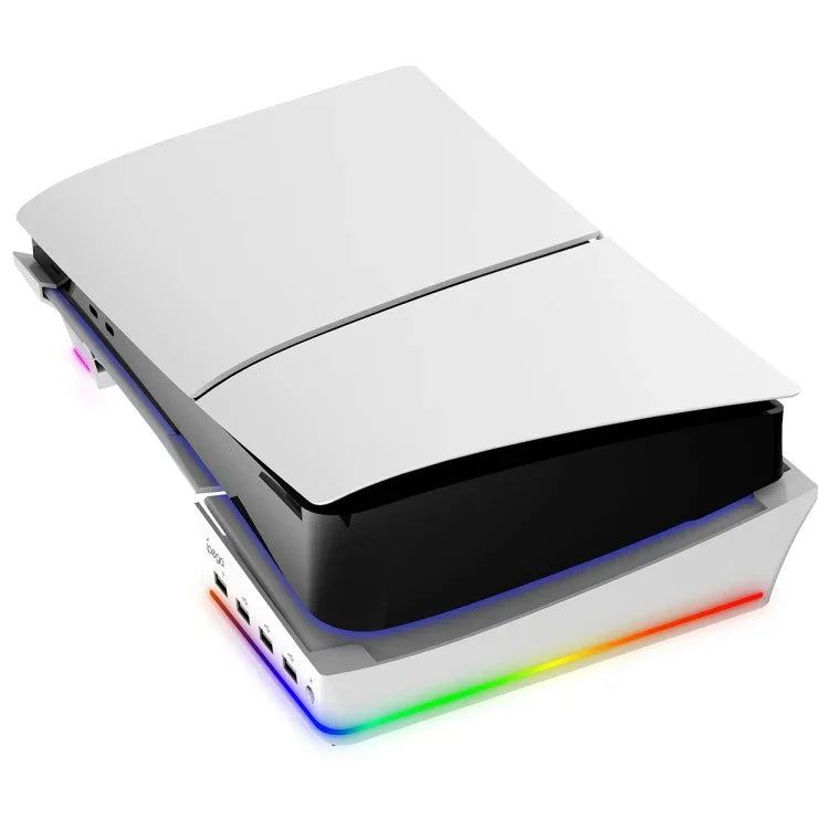 สำหรับ Sony PS5 Slim IPEGA PG-P5S021 ขาตั้งแนวนอนพร้อมไฟ RGB และ USB HUB 4 ช่อง สีขาว