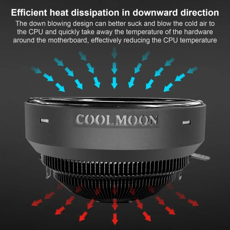พัดลมระบายความร้อน CPU COOLMOON สำหรับเดสก์ท็อป เปลี่ยนสีอัตโนมัติ รองรับหลายแพลตฟอร์ม เงียบ, CM-BF-RGB