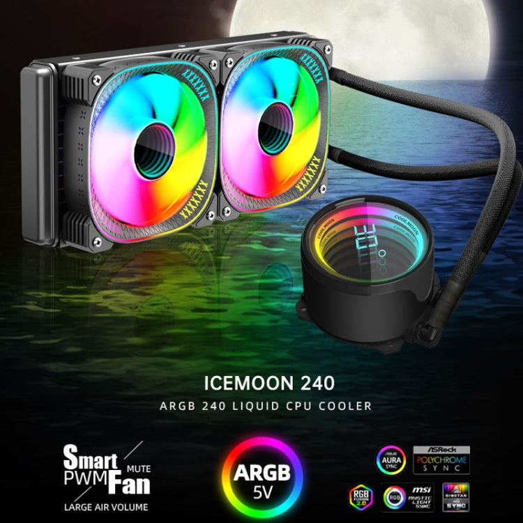 พัดลมระบายความร้อน CPU แบบน้ำ COOLMOON CM-YM-240T รุ่นเลนส์ดิจิทัล ARGB พร้อมแสดงอุณหภูมิ, CM-YM-240T